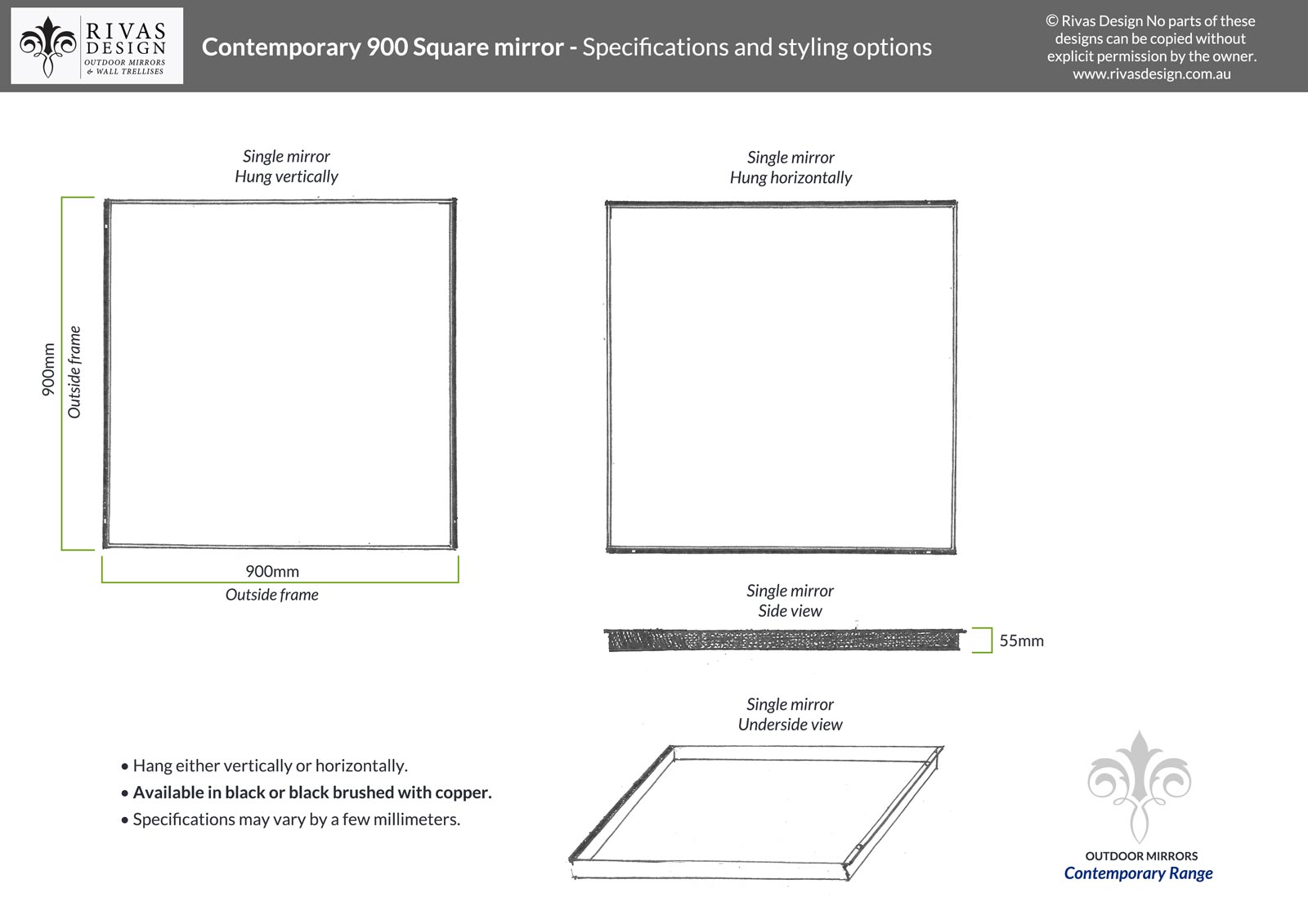 Contemporary 900 Square mirror