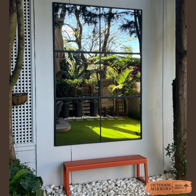 Outdoor mirrors are fabulous features that bounce light, catch views, and show off gorgeous gardens. Not to mention the style they add to plain walls.⁠
We have new designs - like this one with extra large squares to create another in our simple contemporary designs.⁠