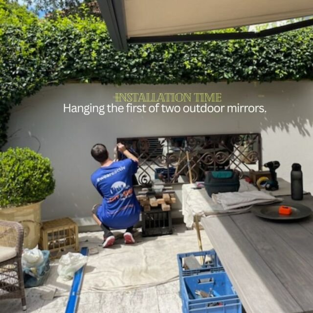 Installing the first of a pair of mirrors from our Repeats Range.⁠
We always start with the lowest mirror and fix them to masonry walls with green wall plugs and stainless steel screws then paint the screw heads to match the frames. See the set of two next.